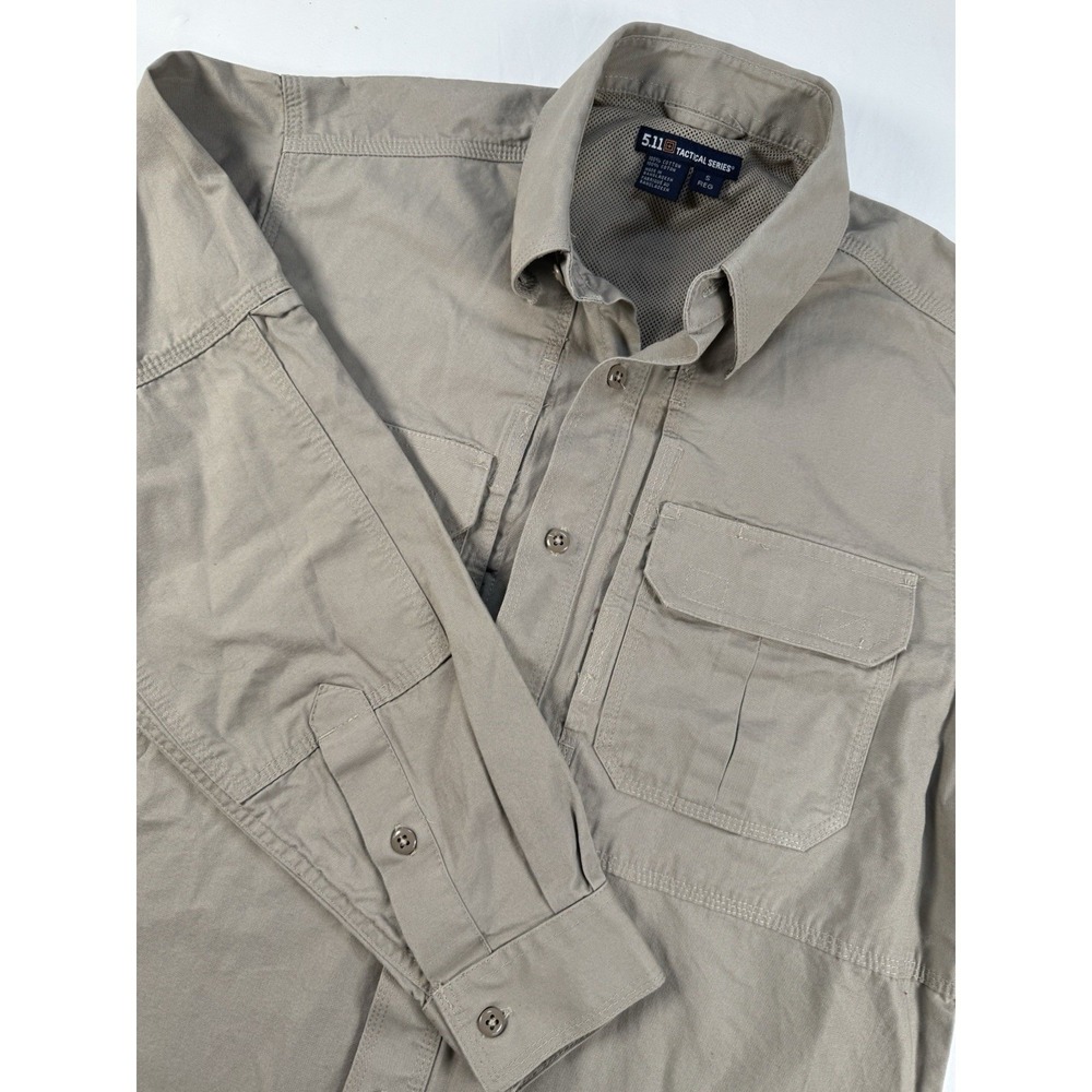 5.11 Tactical Series Shirt Mens Small Khaki Vented Canvas Long Sleeve Button Up
